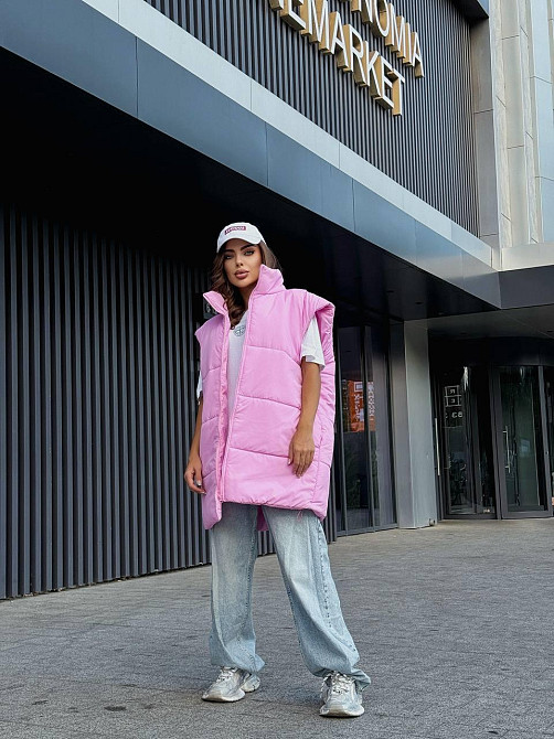 Жіноча стильна оверсайз-дута жилетка плащівка Еммі Рожевий Одеса - фото 2