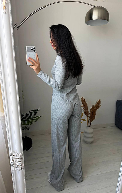 Жіночий стильний повсякденний костюм-двійка турцький рубчик Сірий, 50/52 Одеса - фото 3