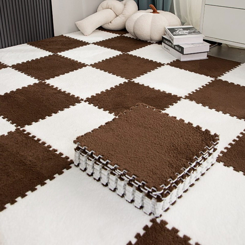 Килимок-пазл з плюшевим покриттям, термокилимок, м'який мат дитячий, 120x150см, 20 пазлів, колір коричневий Кам'янець-Подільський - фото 2