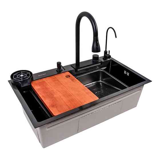 VALESO Кухонна мийка 75*46F чорна PVD Valeso Handmade "Водоспад" Fly rain Киев