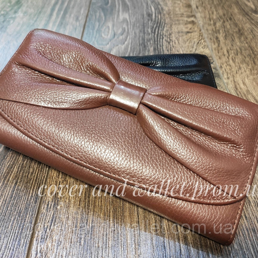 Класичний жіночий гаманець із натуральної шкіри з бантом коричневого кольору F.Salfeite Київ - фото 3