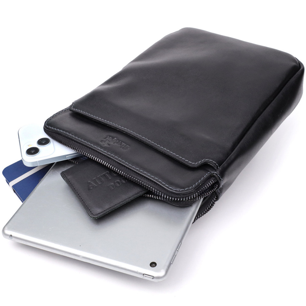 Красивая мужская сумка через плечо из гладкой натуральной кожи Черный (SHVIGEL) Киев - изображение 2