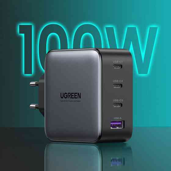 Зарядний пристрій 3xUSB 100W (3xType-C+USB QC4+) Tech Fast GAN Charger чорний CD226 Ugreen (40747) Киев