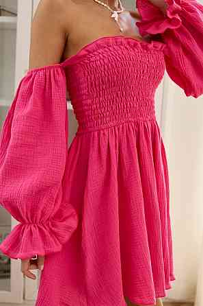 Женское стильное муслиновое легкое платье с рукавами воланами хлопок 100% Малина, 42/46 Одесса