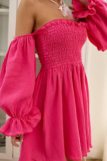 Жіноче стильне муслінове легке плаття з рукавами воланів бавовна 100% Малина, 42/46 Одеса - фото 1