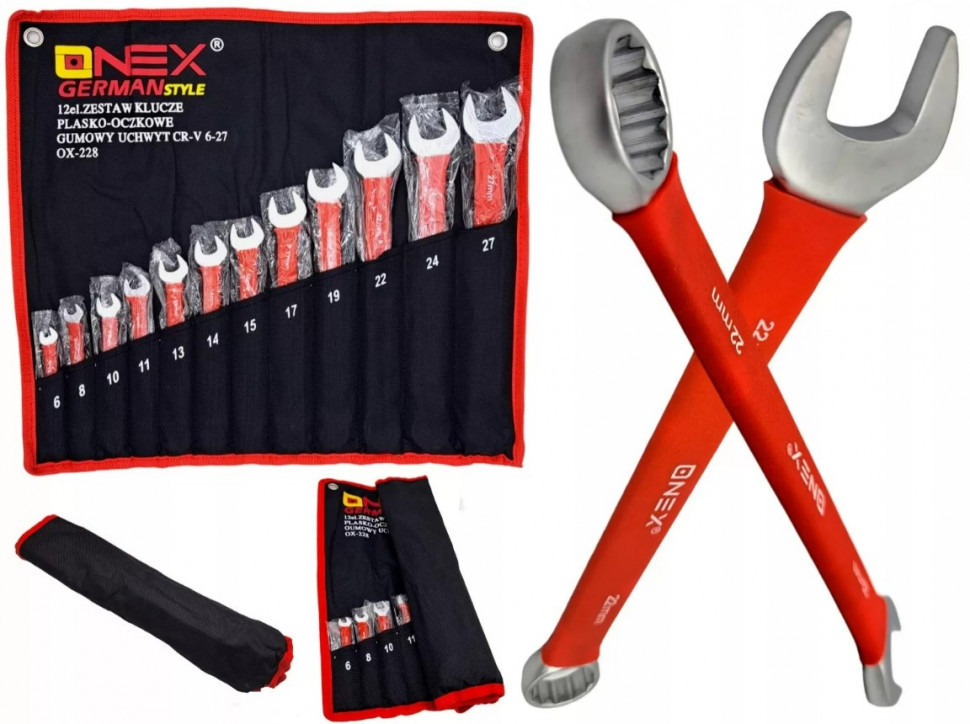 OX-228 Набір комбінованих гайкових ключів 6-27 мм 12 шт на ганчірці з гумовими ручками Cr-V Одеса - фото 10