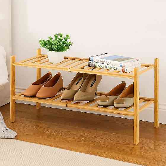 Полка для обуви деревянная для дома в гардероб или прихожую, двухъярусная напольная этажёрка Каменец-Подольский