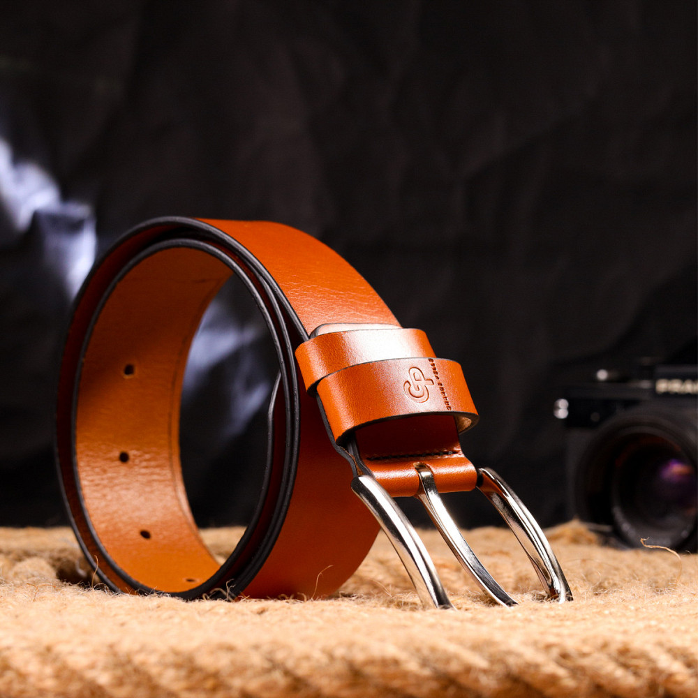 Люксовый ремень для мужчин из натуральной кожи Grande Pelle 21473 Рыжий Киев - изображение 3