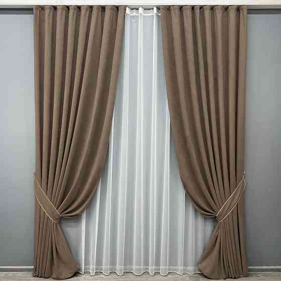 Комплект готових штор VR-Textil Мікровелюр Petek YL № 2014ш Коричневий 150х290 см 2 шт (33-1016) Київ