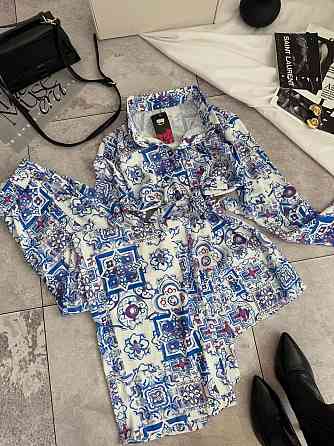 Женский легкий принтованный костюм двойка турецкий шелк Одесса