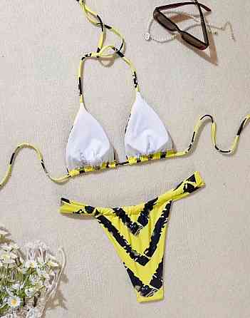 Раздельный купальник шторками на завязках S желто-черный Киев