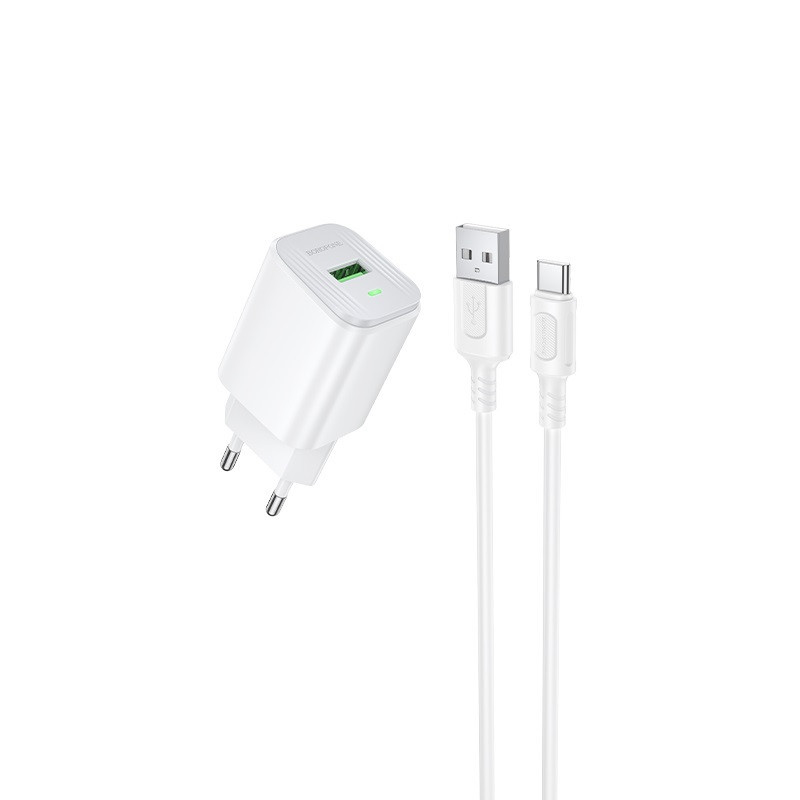Мережевий зарядний пристрій з кабелем BOROFONE BAS82A Star single port QC3.0 charger set (Type-C) (EU) White Одеса - фото 1