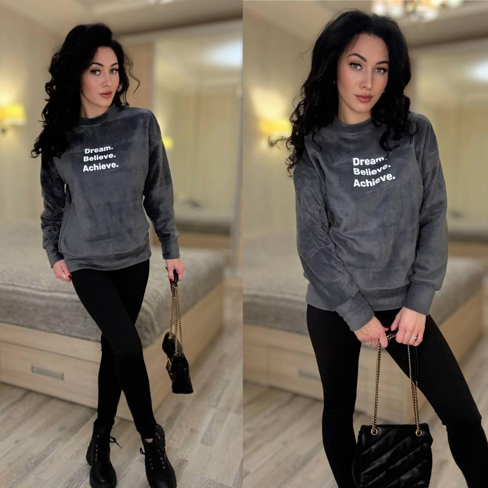 Женский теплый костюм двойка: кофта и лосины двусторонний флис + дайвинг на флисе Графит, 42/44 Одесса - изображение 1