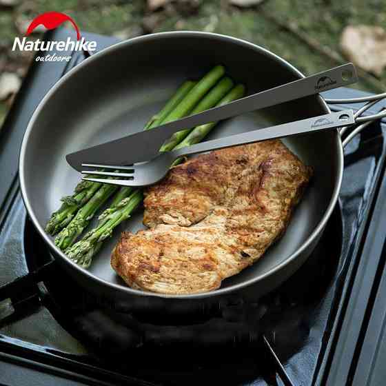 Набір столових приладів (ложка, виделка, ніж) з титану Naturehike NH19T011-D, сірий з мішечком Київ