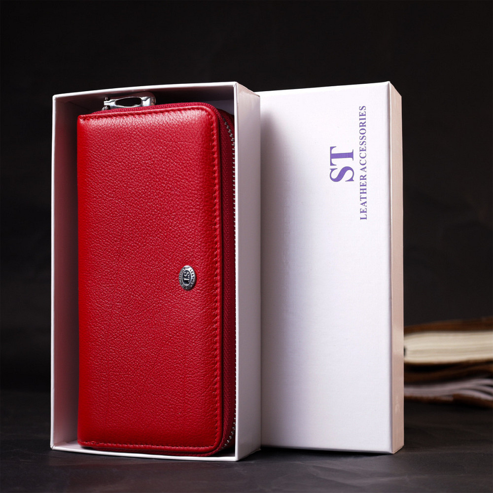 Яркий женский кошелек-клатч с двумя отделениями на молниях Красный (ST Leather) Киев - изображение 4