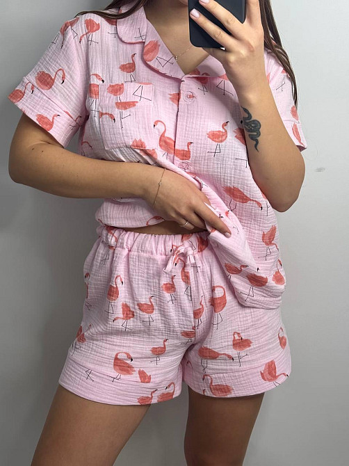Піжама жіноча муслінова шорти і сорочка Фламінго M Харків - фото 3