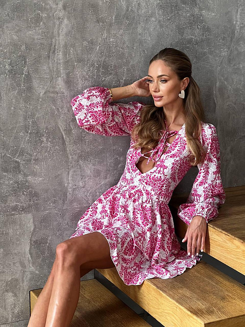 Женское стильное повседневное летнее платье софт принт Розовый, 44/46 Одесса - изображение 3