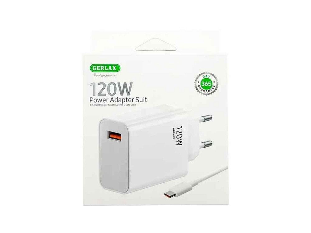 Мережевий зарядний пристрій Type-C A17 1USB/120W білий 1м ТМ GERLAX Київ - фото 1