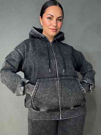 Костюм жіночий Joy One 2166-11 утеплений варений худі зі штанами палаццо чорний, чорний, XL Київ