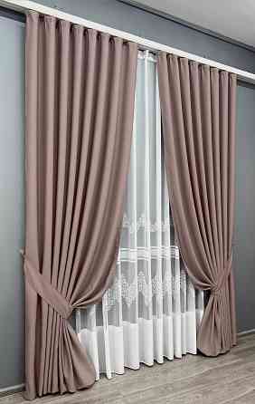 Комплект штор VR-Textil рогожка преміум TERRA LUXE 150х270 2шт і Тюль 500х270 1863ш-1704т Пудровий з білим 71-112/4 Київ