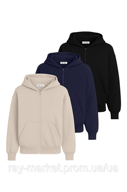 Набір чоловічий худі базове 3шт RAY PREMIUM LOOSE комбінований Бежевий/Темно-синій/Чорний (U0409M-Cream-Navy Blue-Black) S Київ - фото 1