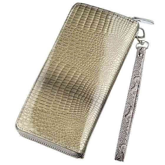 Кошелек женский на одну молнию из экокожи лаковый KIVI 19033 Серый Киев