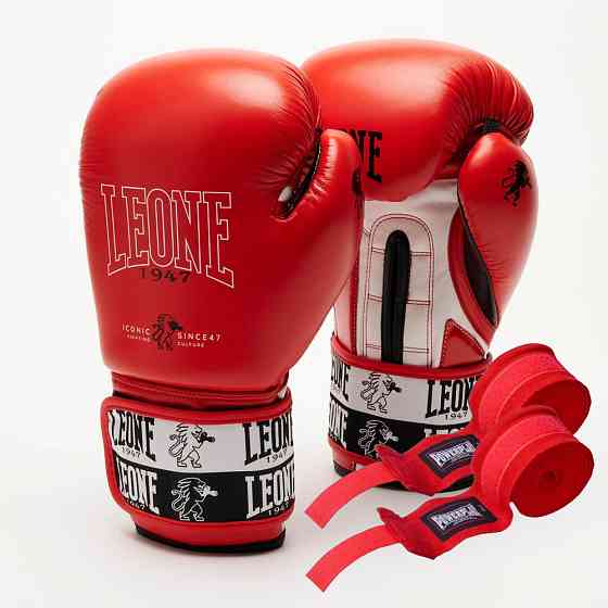 Боксерські рукавиці Leone GN208 ICONIC Red 14 унцій (бинти 4 м. в комплекті) Кам'янське