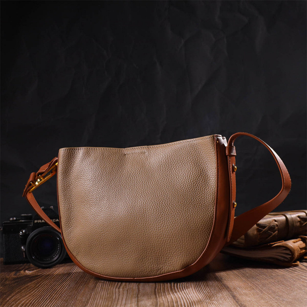 Напівкругла сумка крос-боді з натуральної шкіри 22092 Vintage Бежева Київ - фото 9