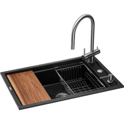 Мийка кухонна GRANADO Royal Artes black shine (+ подрібнювач Algar 1000 + змішувач Ferrol inox + дозатор Redondo inox (ksg1301) Вінниця