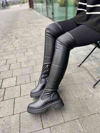 Edan Instruments Ботфорти зимові жіночі з натуральної шкіри чорні на низькому ходу високі, напо Коломия