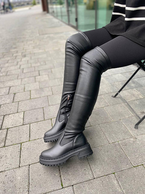 Edan Instruments Ботфорти зимові жіночі з натуральної шкіри чорні на низькому ходу високі, напо Коломыя - изображение 5