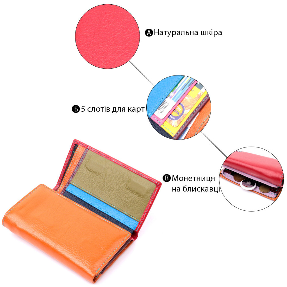 Шкіряний гаманець в три складання для жінок Різнокольоровий (ST Leather) Київ - фото 8