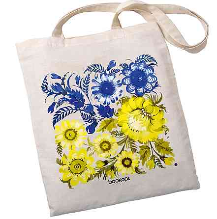 Екошопер BookOpt BK4004 Петриківський розпис Синьо-жовті квіти бежевий Киев