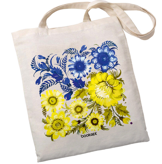 Екошопер BookOpt BK4004 Петриківський розпис Синьо-жовті квіти бежевий Киев - изображение 1