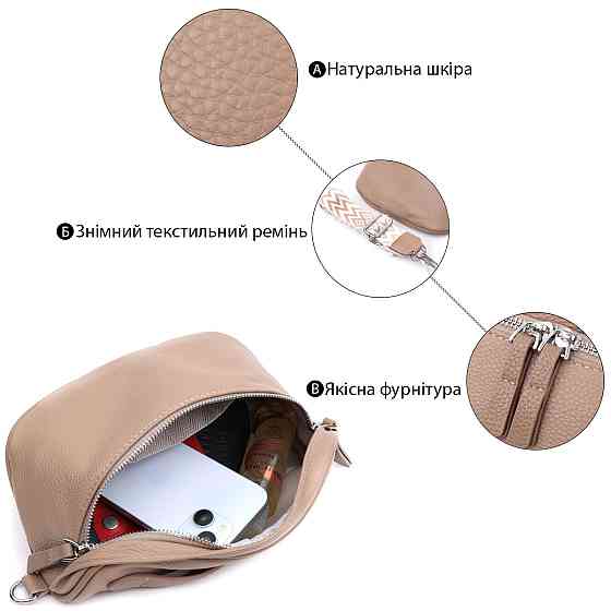 Літня жіноча сумка через плече в класичному кольорі з натуральної шкіри Vintage 22657 Бежева Київ