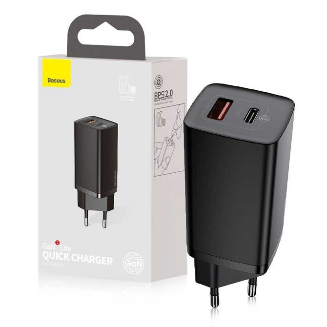 Універсальний зарядний пристрій Baseus Wall Charger GaN2 Lite USB-C+USB 65W CCGAN2L-B01 (Чорний) Миколаїв - фото 10