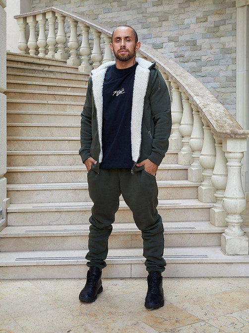 Мужской теплый костюм двойка трехнитка на флисе с мехом овчины Хаки, 56 Одесса - изображение 5