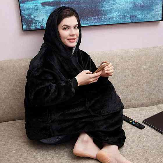 Плед толстовка с капюшоном HUGGLE HOODIE (80х100 см), унисекс, Черный / Зимний плед-худи / Оверсайз толстовка Киев