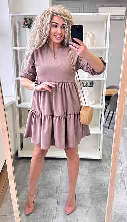 Женское базовое повседневное платье микро вельвет Беж, 50/52 Одесса