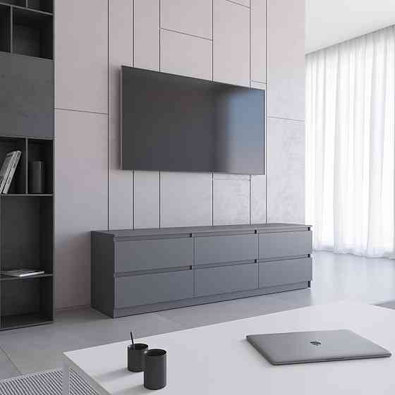 Тумба под телевизор VAYS R-12 Антрацит, 6 ящиков без ручек, ЛДСП, 180×40×53 см Львов