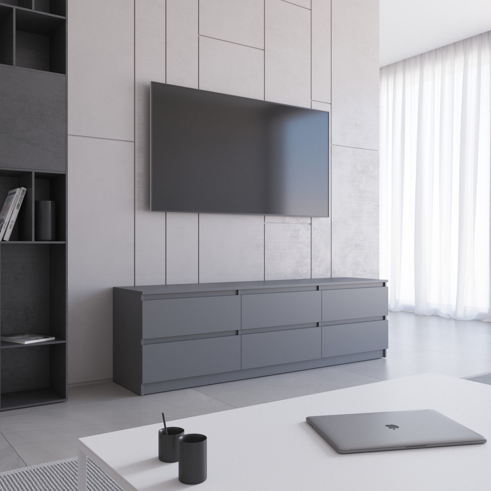 Тумба под телевизор VAYS R-12 Антрацит, 6 ящиков без ручек, ЛДСП, 180×40×53 см Львов - изображение 1