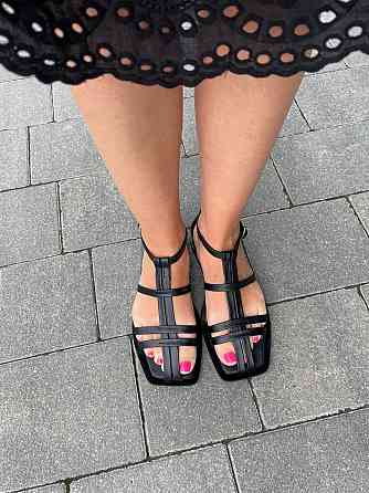 Notta bene Босоніжки жіночі чорні літні шкіряні Notta bene BS-0124 з квадратним носком / Стильн Коломыя