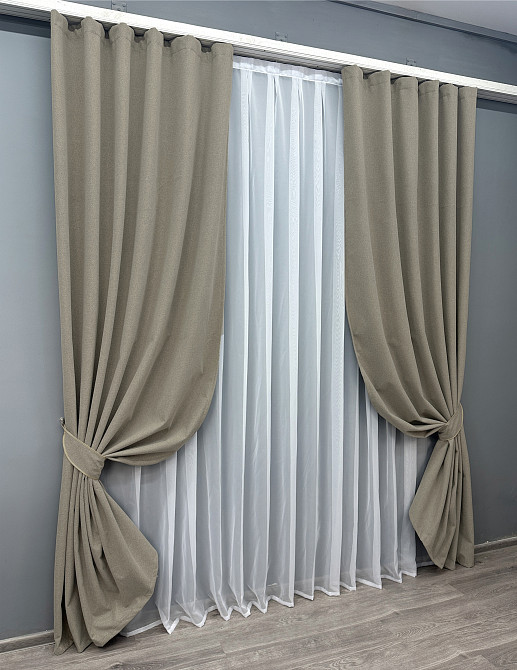 Комплект готових штор VR-Textil Льон блекаут № 1719ш Сіро-бежевий 150х270 см 2 шт (33-0630) Київ - фото 3