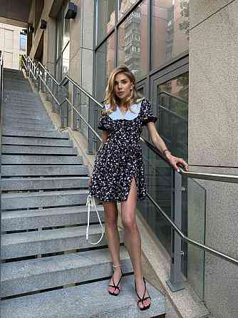 Женское романтичное мини платье цветочное с воротничком софт Одесса