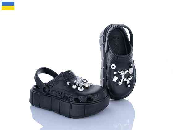 Кроксы черные женские на высокой толстой подошве легкие платформе с украшением 38 Одесса