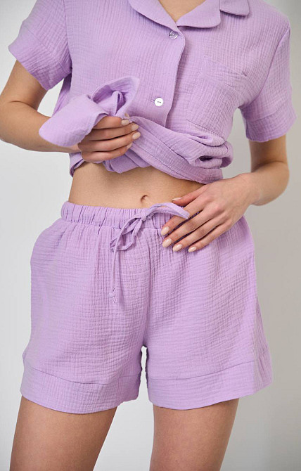 Мусліновий комплект жіночий шорти і сорочка лавандовий M Харків - фото 6