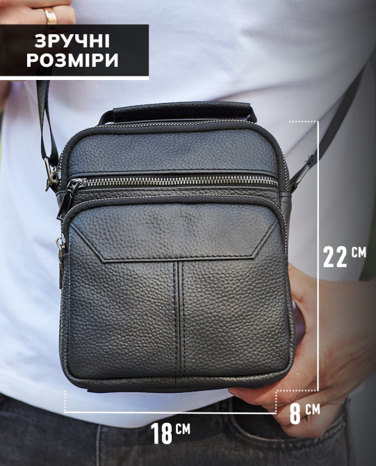 Мужской кожаный мессенджер 18x22x8, сумка планшет через плечо Tiding Bag A25F-1519A черный Киев - изображение 3