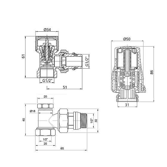 Термостатичний набір Thermo Alliance Standart кутовий 1/2" TAS352W15 Київ