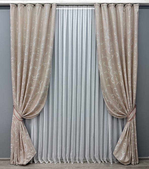 Комплект готовых штор VR-Textil Жаккард Allure № 1613ш Пудровый 150х270 см 2 шт (33-0551) Киев - изображение 2