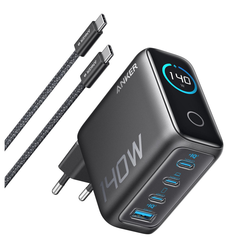 Мережевий зарядний пристрій Anker Laptop GaN Charger Black, 140 W 3xUSB-C 1xUSB-A Display (B2697GZ1) + кабель ( Чорний ) Харків - фото 1